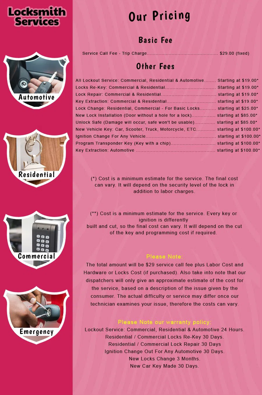 Gillette NJ Locksmith Store Gillette, NJ 908-837-2375 - price-list-c-18